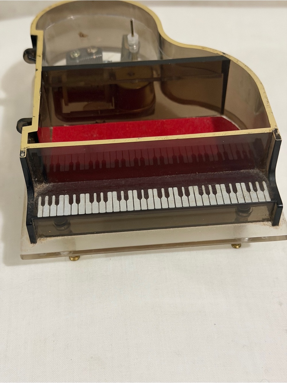 Vintage Acrylic Mini Grand Piano Music Box - Black and Red